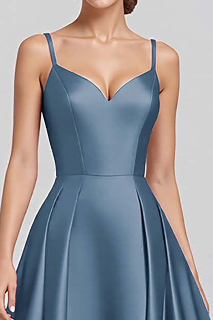 Black A Line Satin Spaghetti Straps Maxi Formal Dress