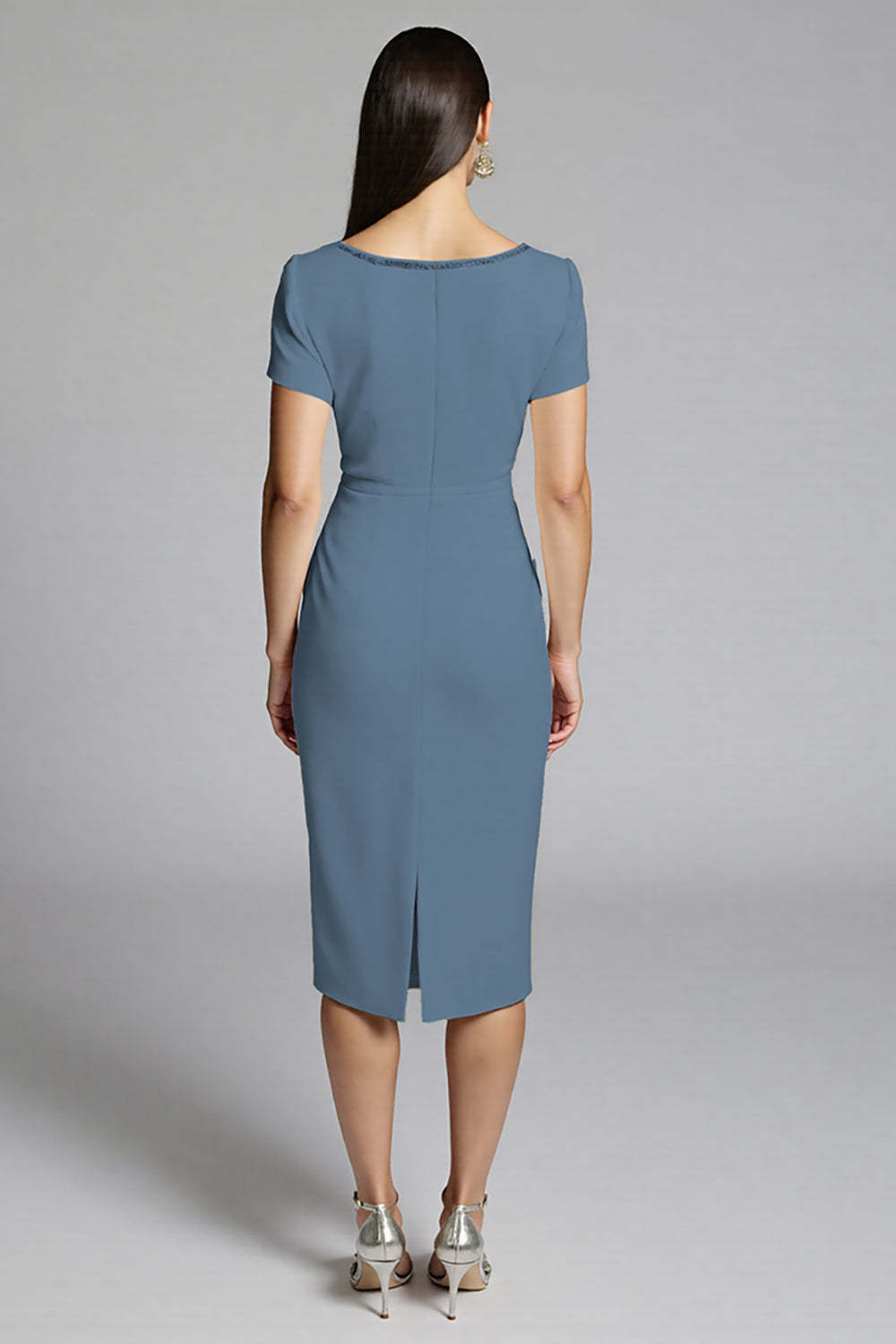 Beige Bodycon Satin Midi Work Dress with Ruffles