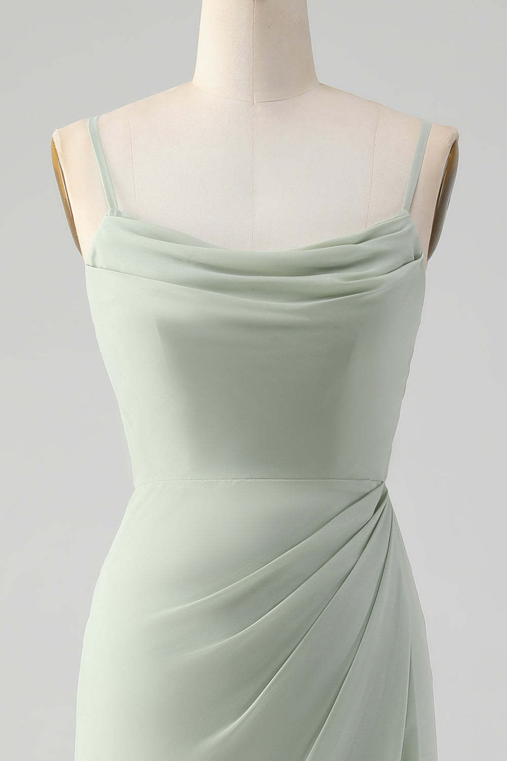 Matcha A Line Spaghetti Straps Satin Long Bridesmaid Dress with Lace Up Back