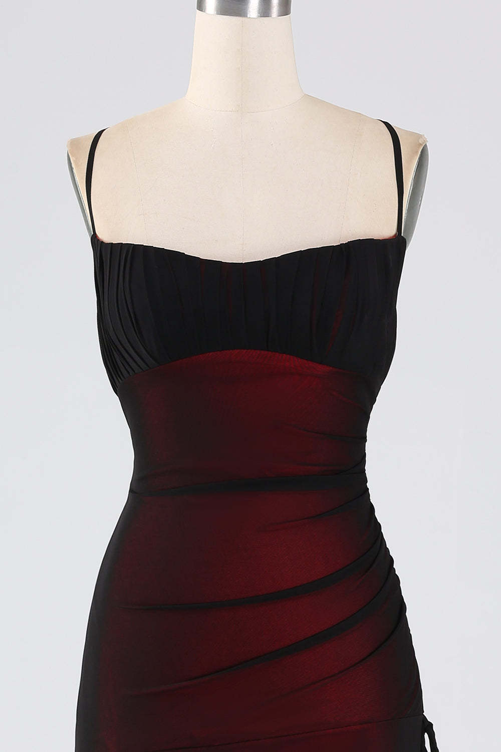 Sheath Spaghetti Straps Black Red Floor Length Bridesmaid Dress