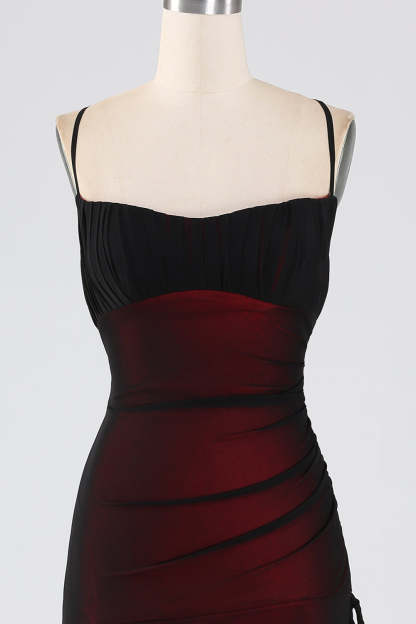 Sheath Spaghetti Straps Black Red Floor Length Bridesmaid Dress