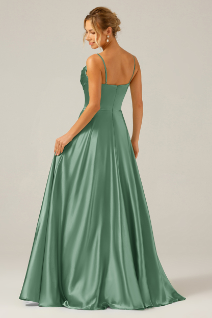 A Line Green Cowl Neck Bridesmaid Dress with Sequins
