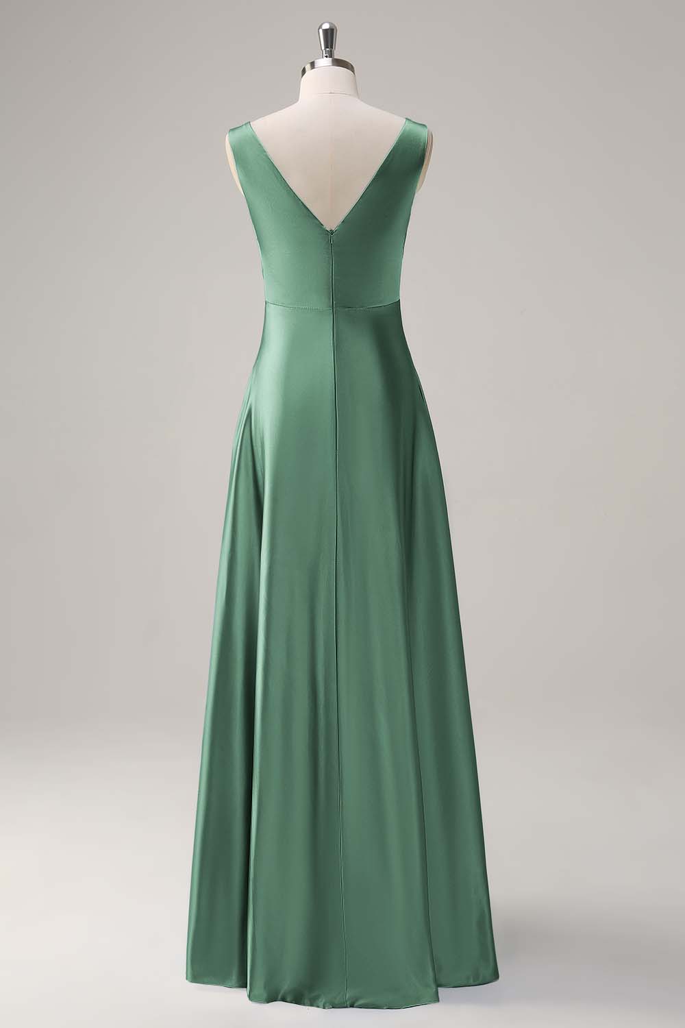 Simple Sky Blue V-Neck Satin A-Line Bridesmaid Dress