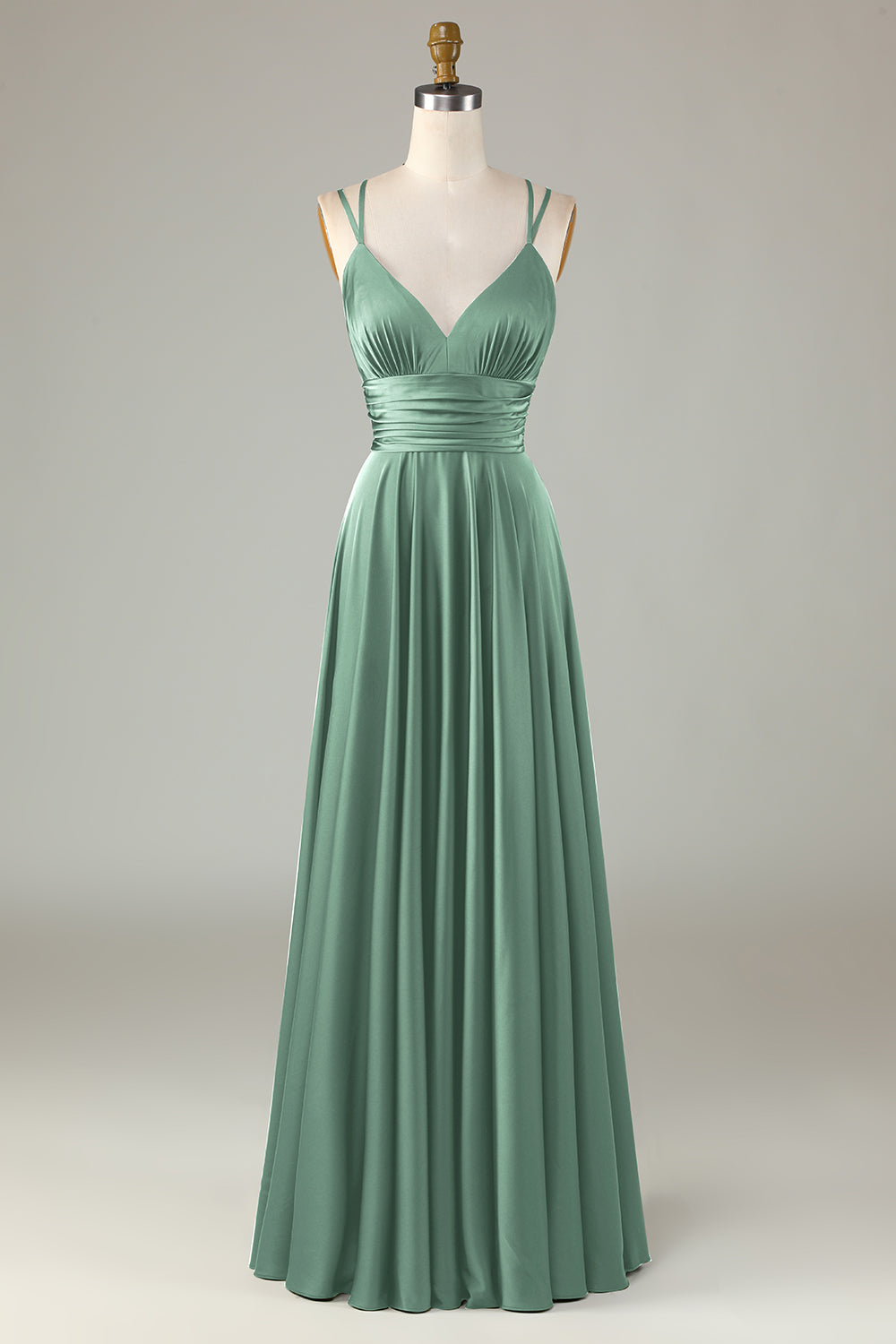 Dusty Blue A-Line Sleeveless Long Bridesmaid Dress