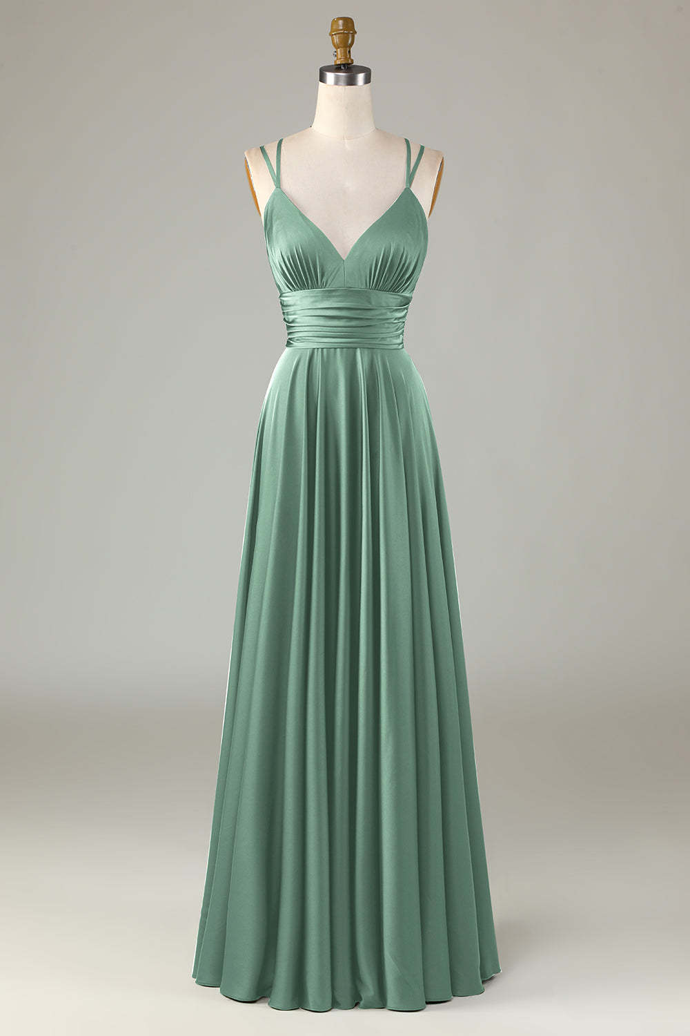 Dusty Blue A-Line Sleeveless Long Bridesmaid Dress
