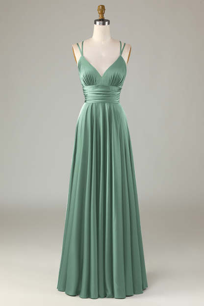 Dusty Blue A-Line Sleeveless Long Bridesmaid Dress