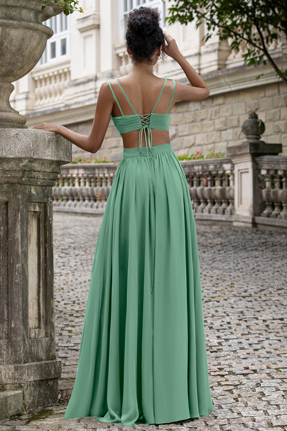 Dark Green Pleated V Neck A Line Chiffon Wedding Guest Dress