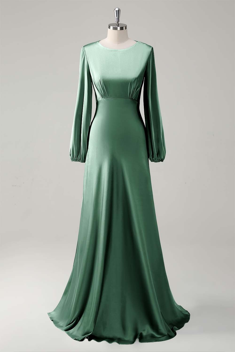 Sage Long Sleeves Satin A-Line Bridesmaid Dress