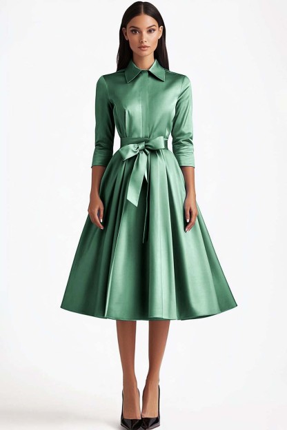 Blue 3/4 Sleeves A-Line Formal Dress with Sash