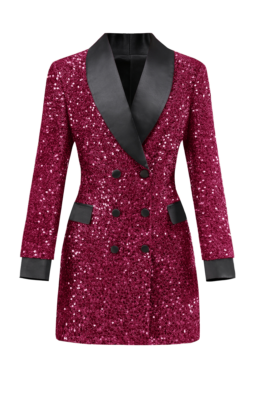 Leely Burgundy Sequined Bodycon Maxi Women's Blazer