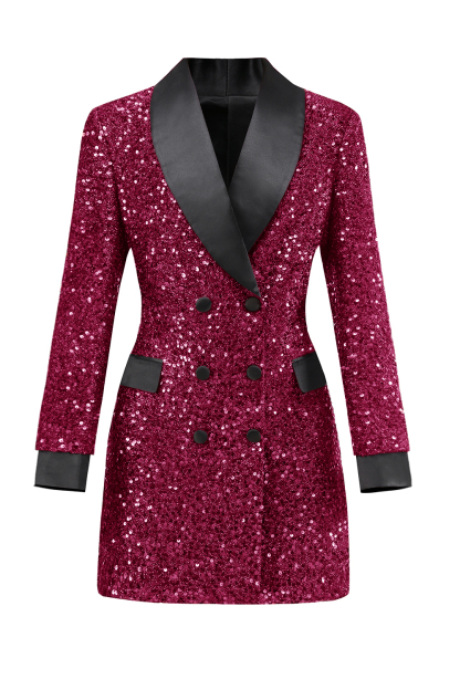Leely Burgundy Sequined Bodycon Maxi Women's Blazer