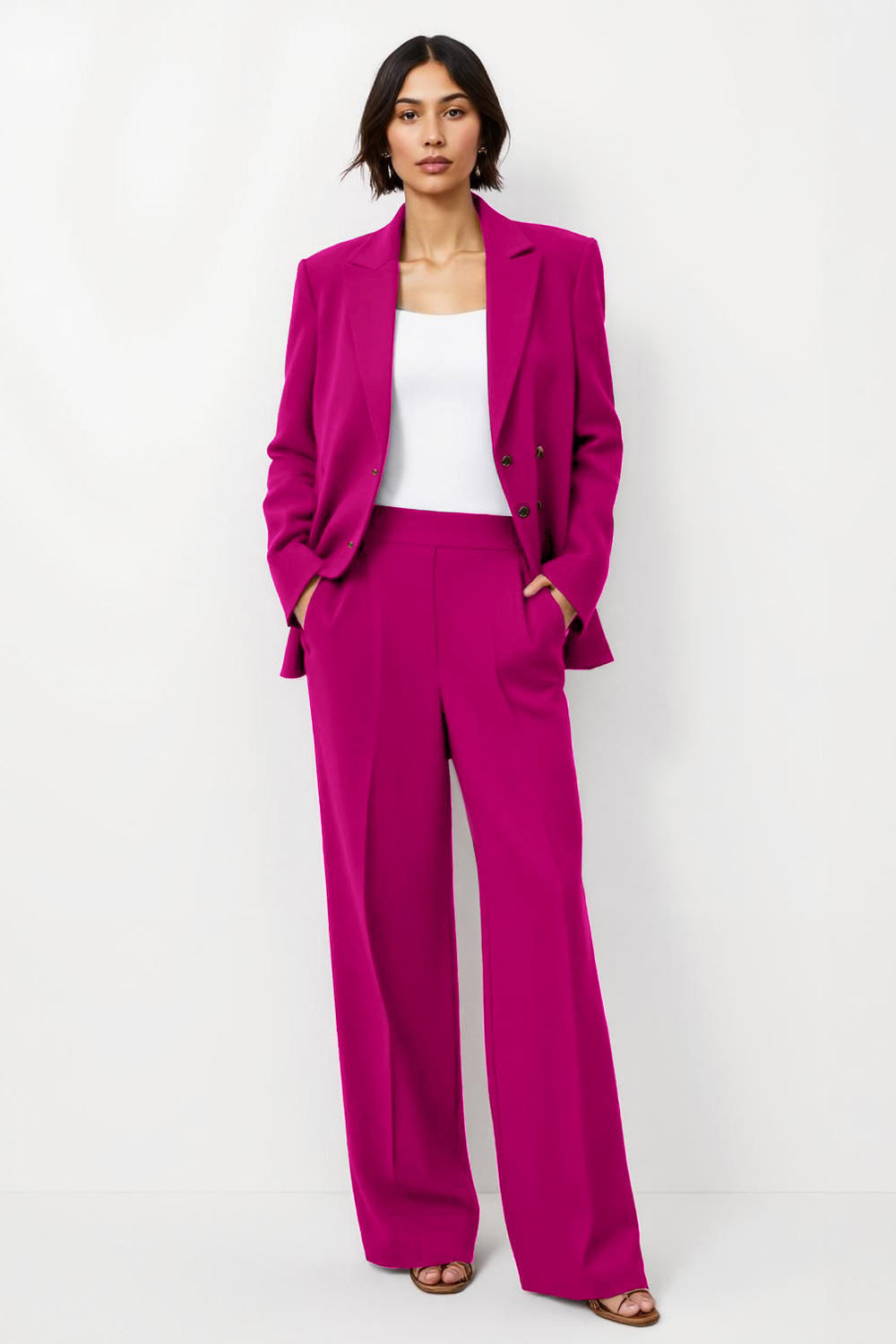 Burgundy Satin 2 Piece Notched Lapel Women Business Suits with Pockets