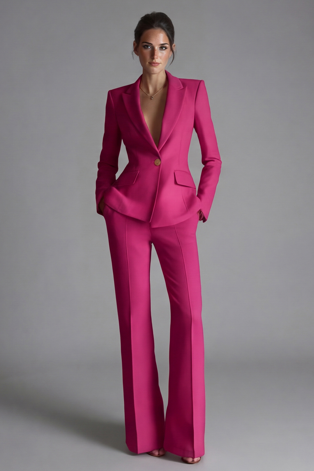 2 Piece Single Pink Breasted Slim Fit Peak Lapel Prom Suits