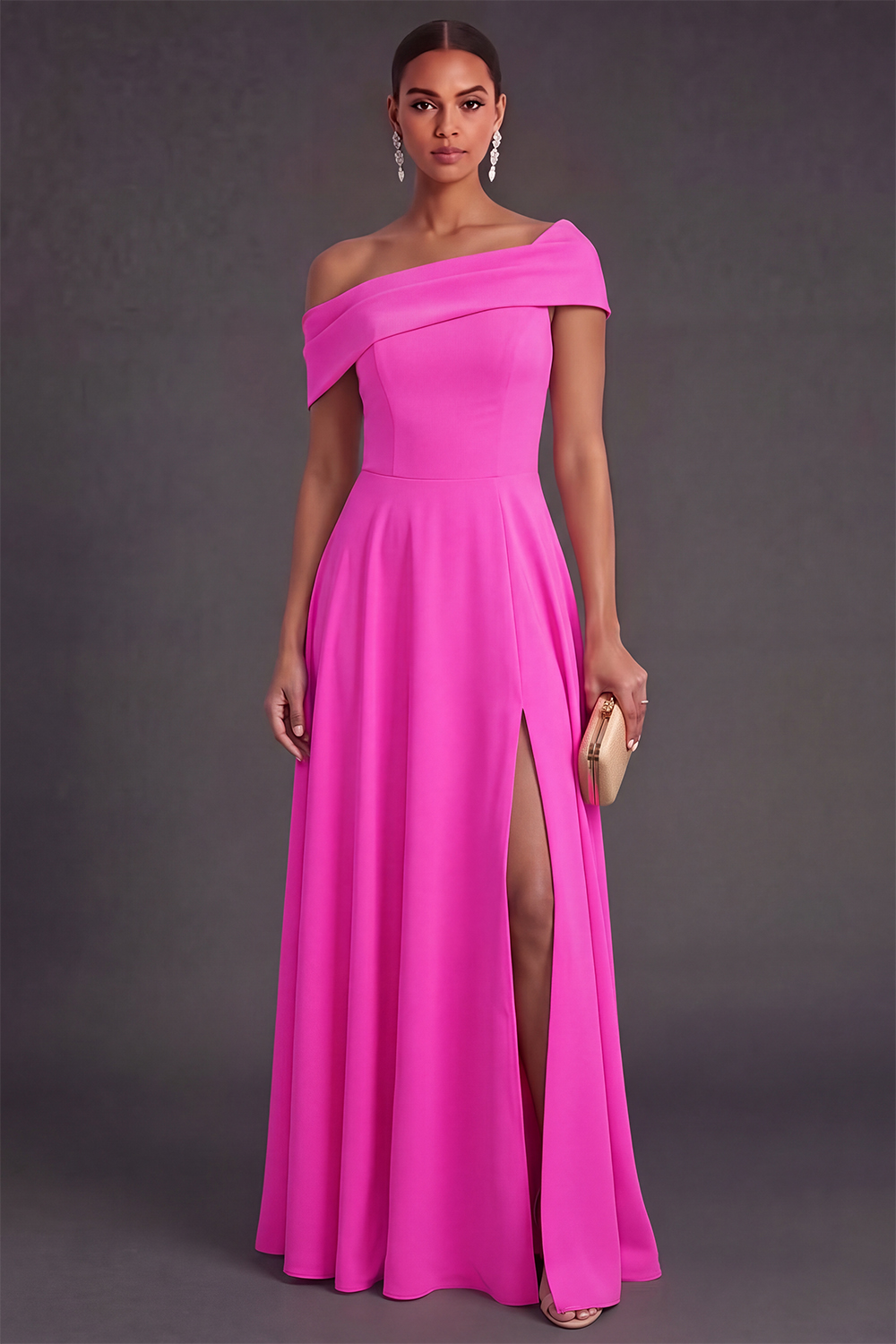 Yellow Off the Shoulder A Line Long Wedding Guest Dress with Slit