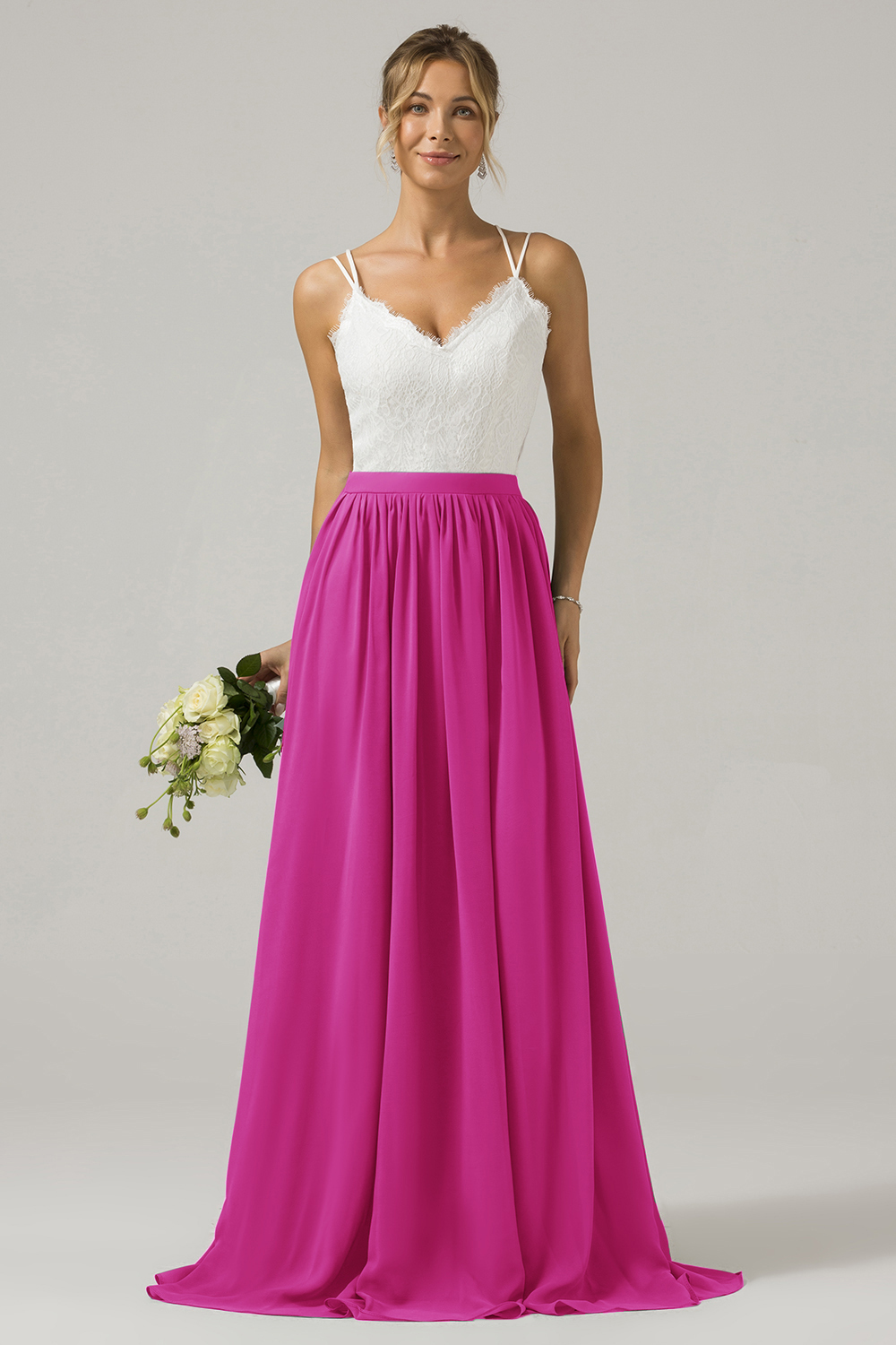 Eucalyptus A-Line Spaghetti Straps Pleated Long Bridesmaid Dress With Lace