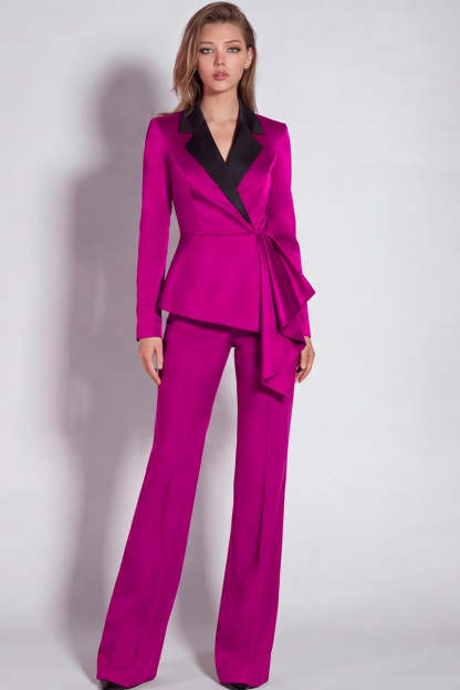 Long Sleeves Burgundy 2 Piece Notched Lapel Business Suits with Drape