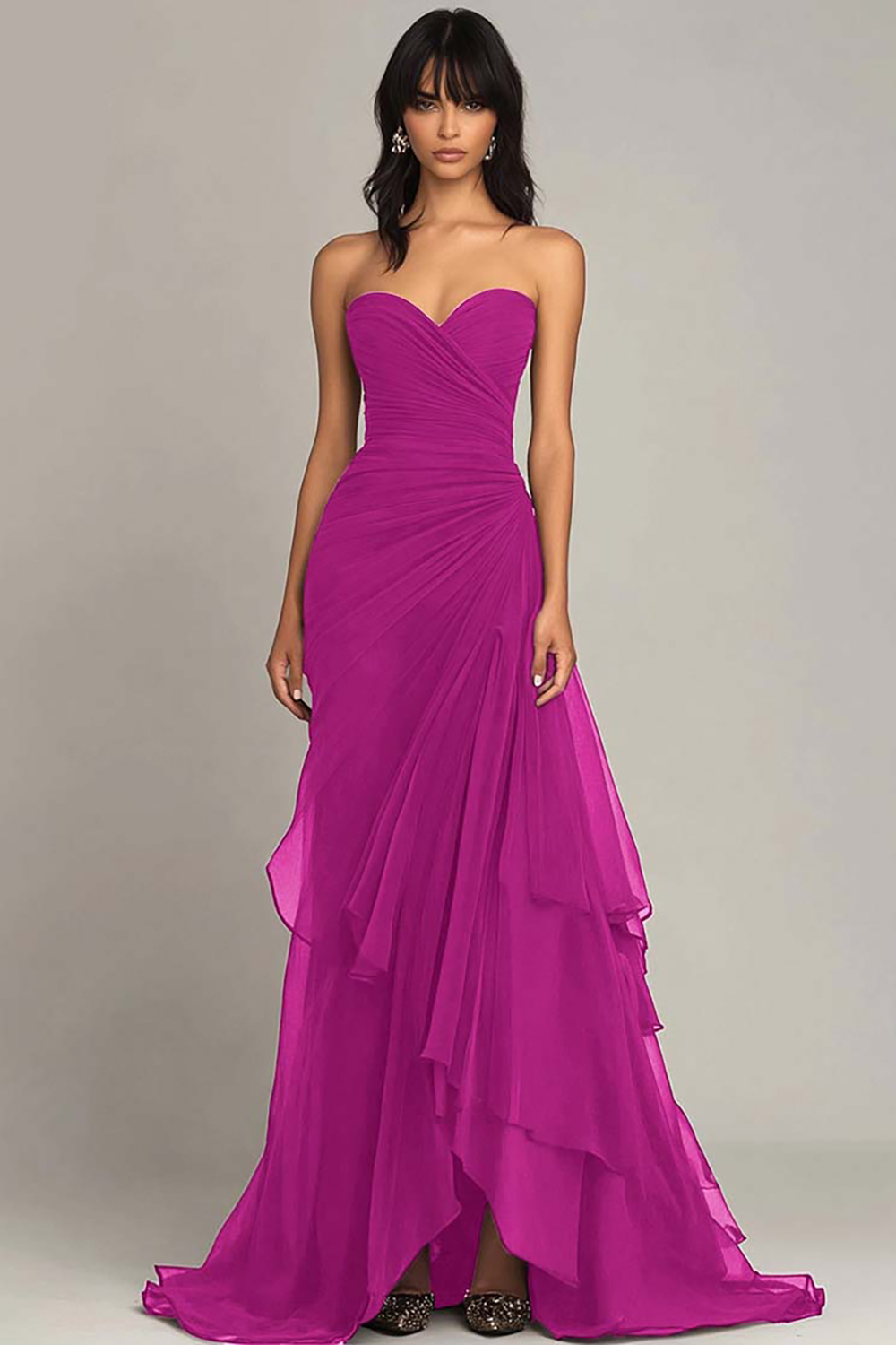 Dark Brown Sweetheart Ruched Ruffled Formal Dress