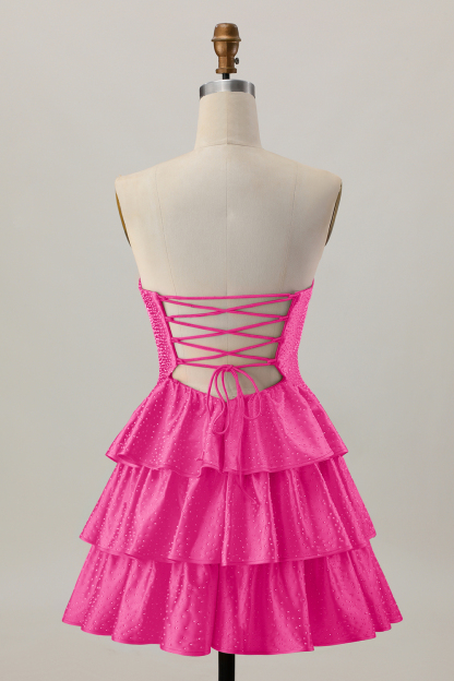 Sparkly Orange Strapless Tiered Keyhole Short Homecoming Dress with Ruffles