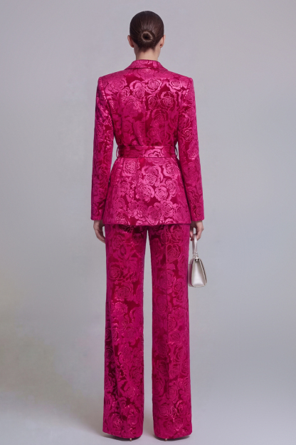 2 Piece Peak Lapel Floral Dark Green Long Sleeves Business Suits