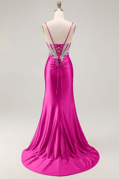 Sparkly Blush Corset Mermaid Ruched Maxi Prom Dress with Sequins