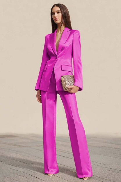 Dusty Rose 2 Piece Satin Long Sleeves One Button Business Suits