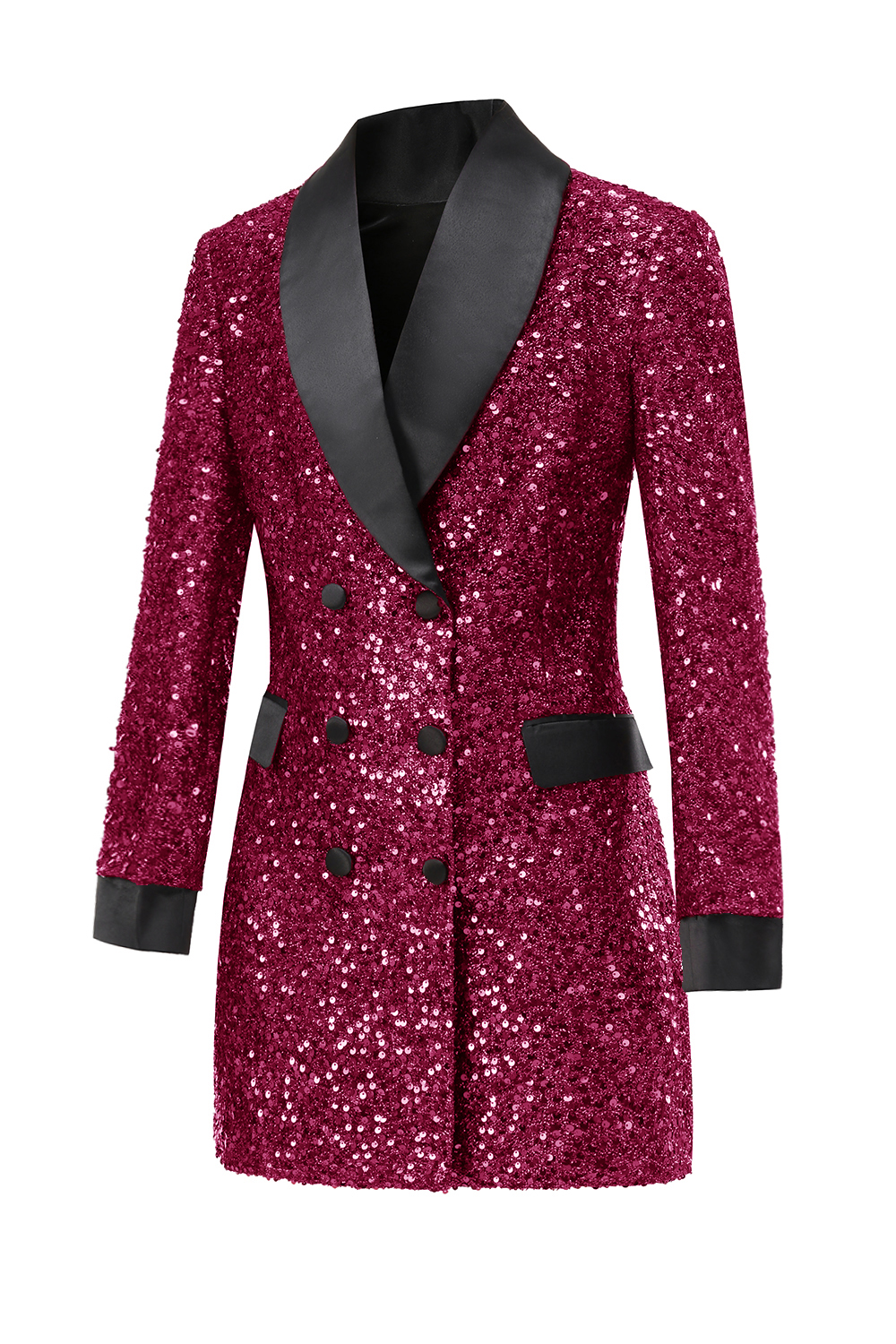 Burgundy Sequined Bodycon Maxi Women's Blazer