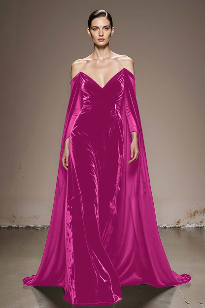 Black Velvet Off the Shoulder Long Evening Dress with Sleeves