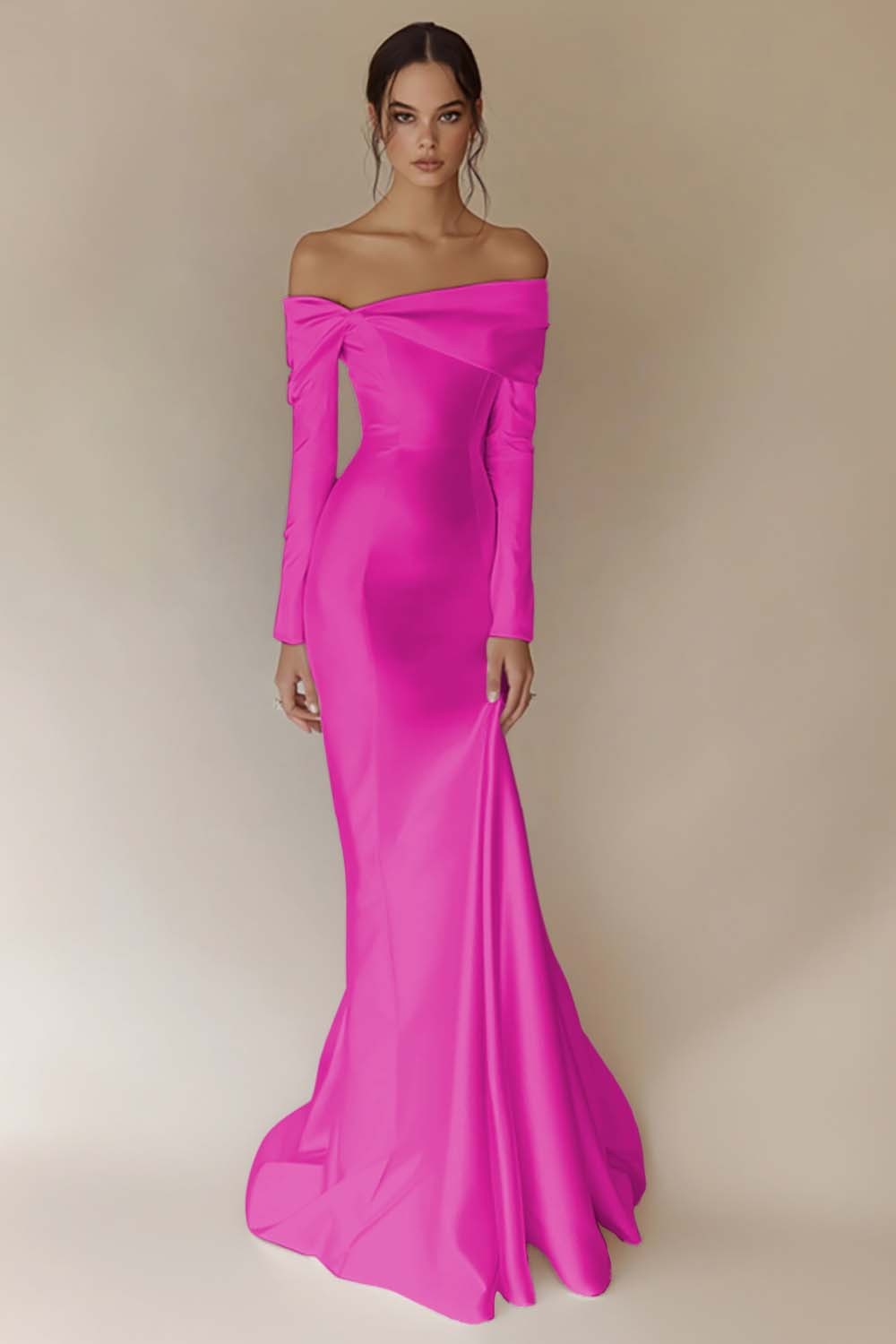 White Satin Off the Shoulder Sheath Maxi Rehearsal Dinner Dress with Sleeves