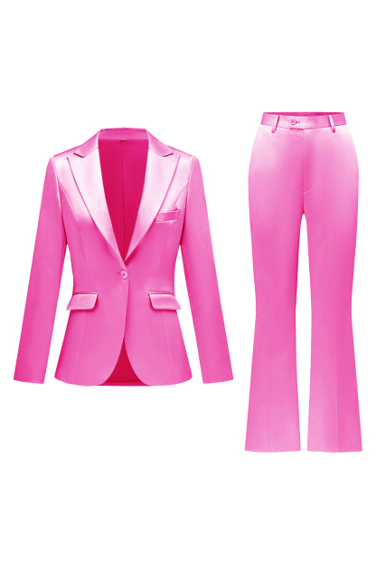 Leely Grey Pink Satin Notched Lapel Women Suits with Long Sleeves