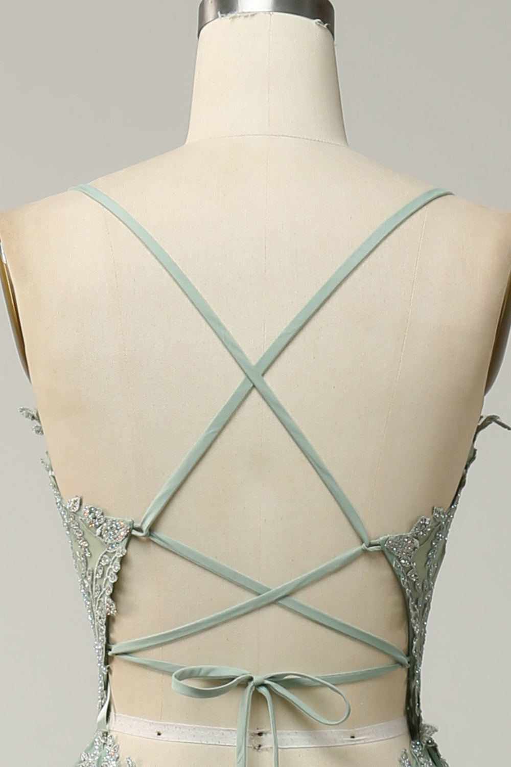 Spaghetti Straps A Line Green Long Prom Dress with Criss Cross Back