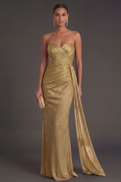 Black Mermaid Sweetheart Ruched Backless Maxi Formal Dress