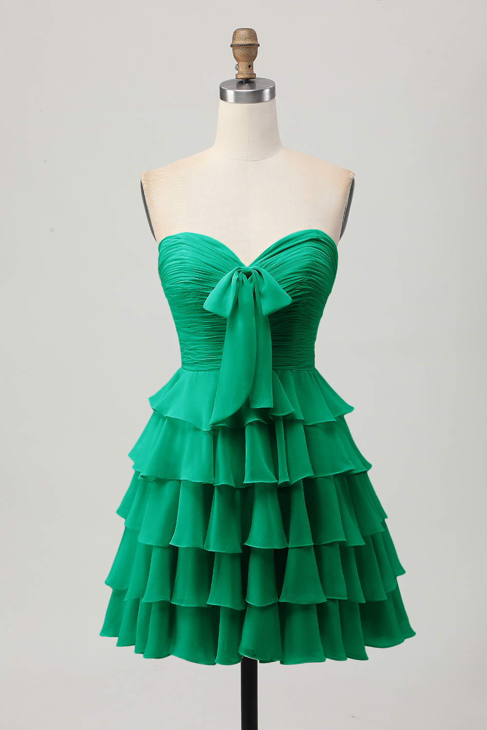 Short Light Yellow Sweetheart Ruffled A Line Tiered Homecoming Dress with Bow