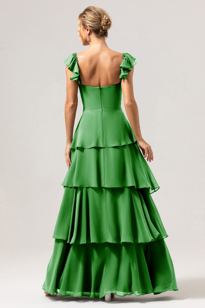 Eucalyptus Off the Shoulder Sweetheart Tiered A-Line Bridesmaid Dress