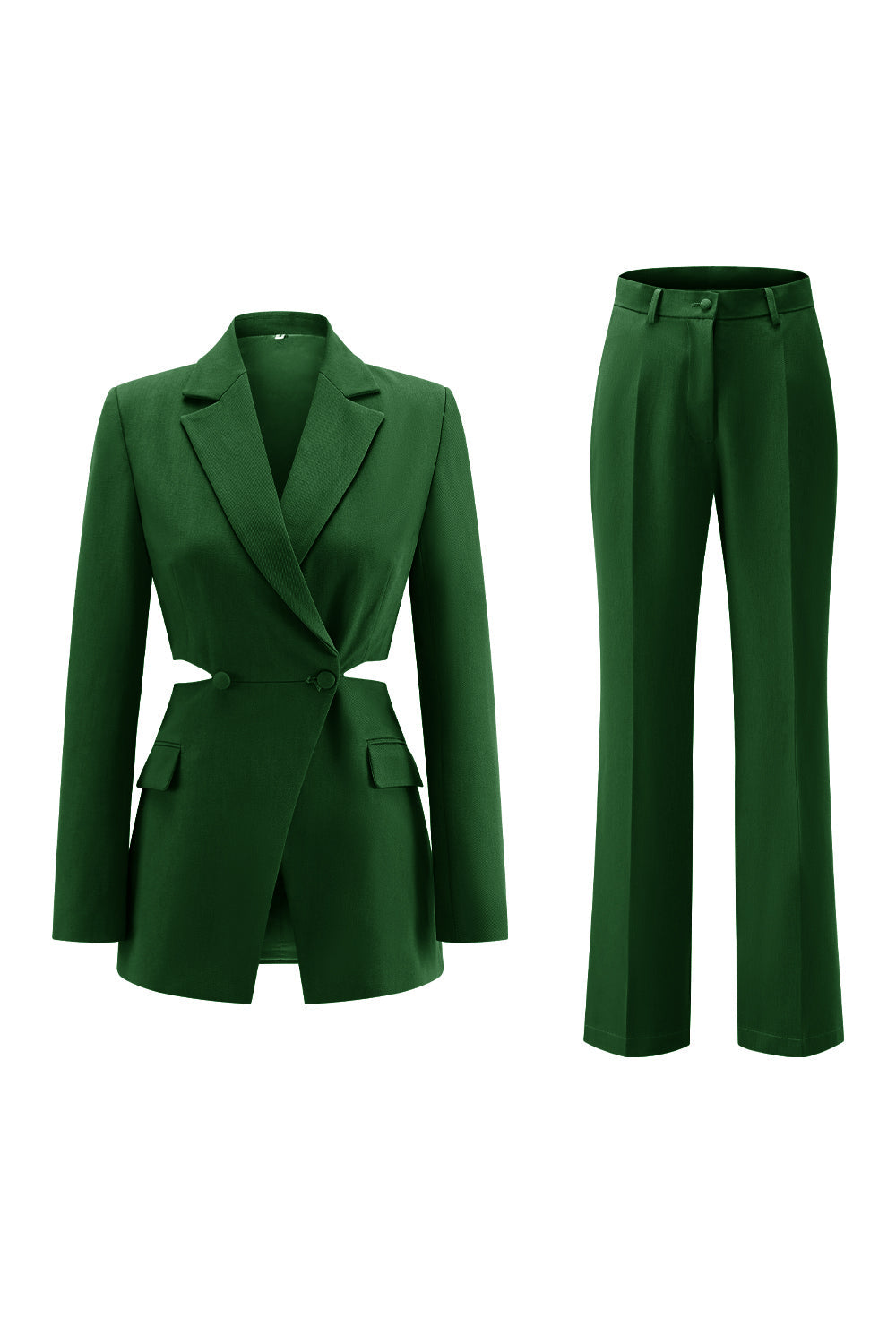Leely Women Grey Blue 2 Piece Women Prom Suits Notched Lapel Cut Out Single Breasted Work Pantsuits
