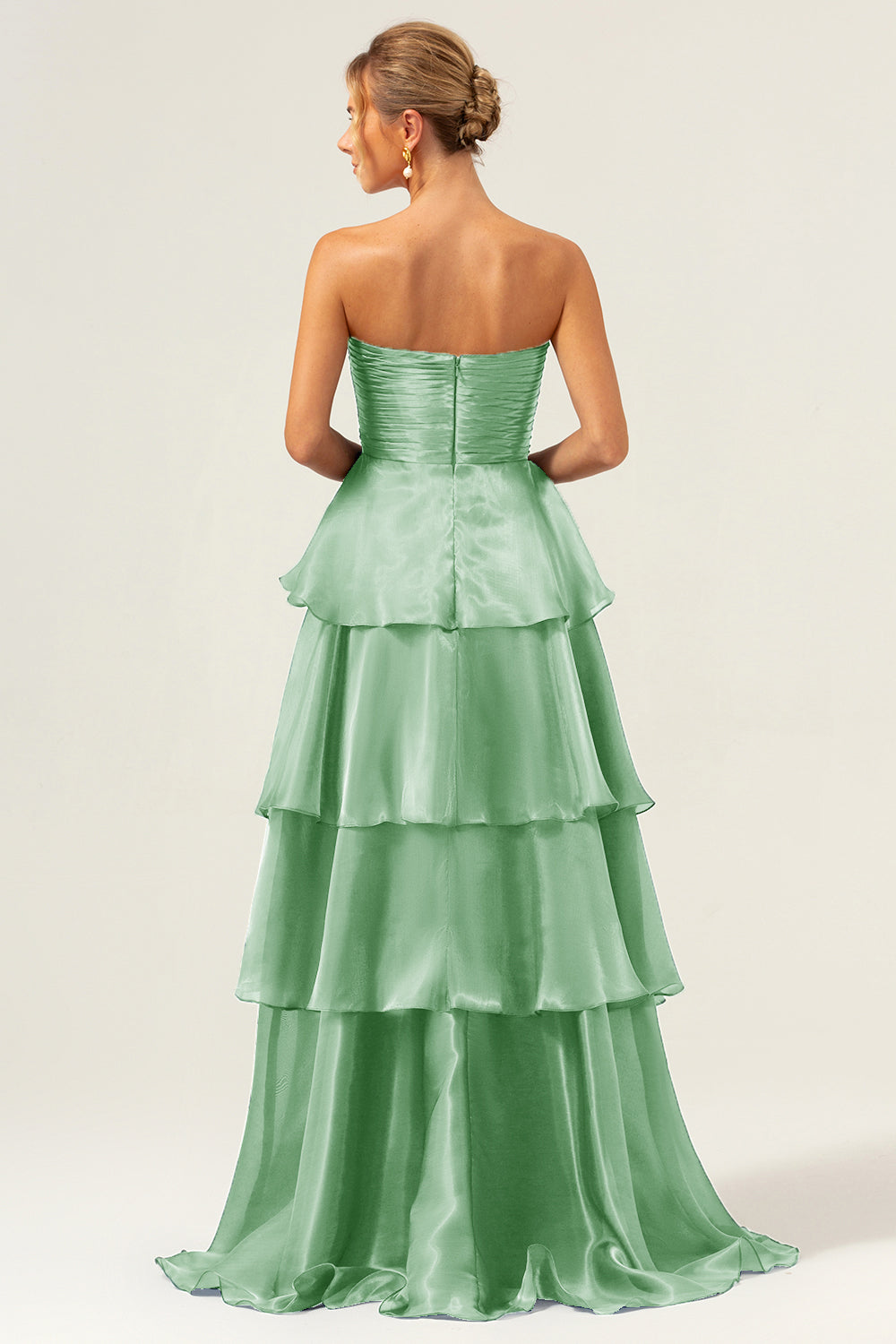 Plus Size Dark Navy Strapless A Line Tiered Satin Maxi Bridesmaid Dress