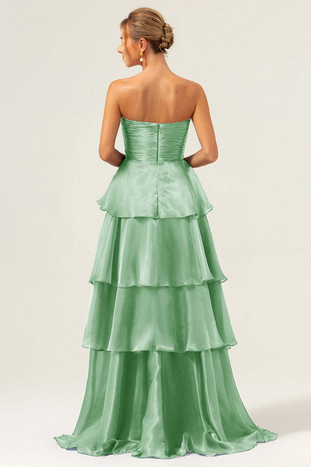 Plus Size Dark Navy Strapless A Line Tiered Satin Maxi Bridesmaid Dress