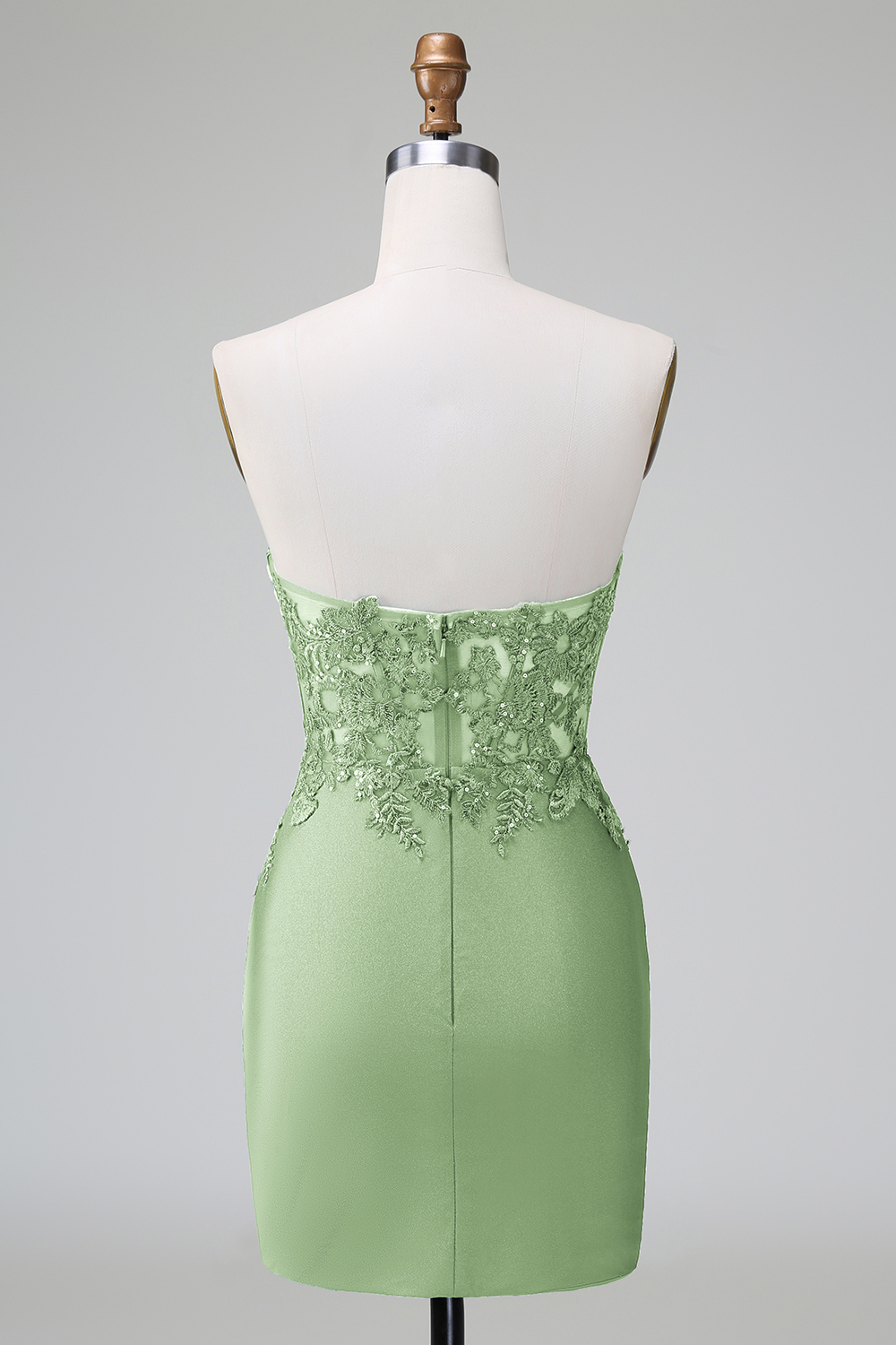 Dark Green Deep V Neck Applique Satin Mini Homecoming Dress