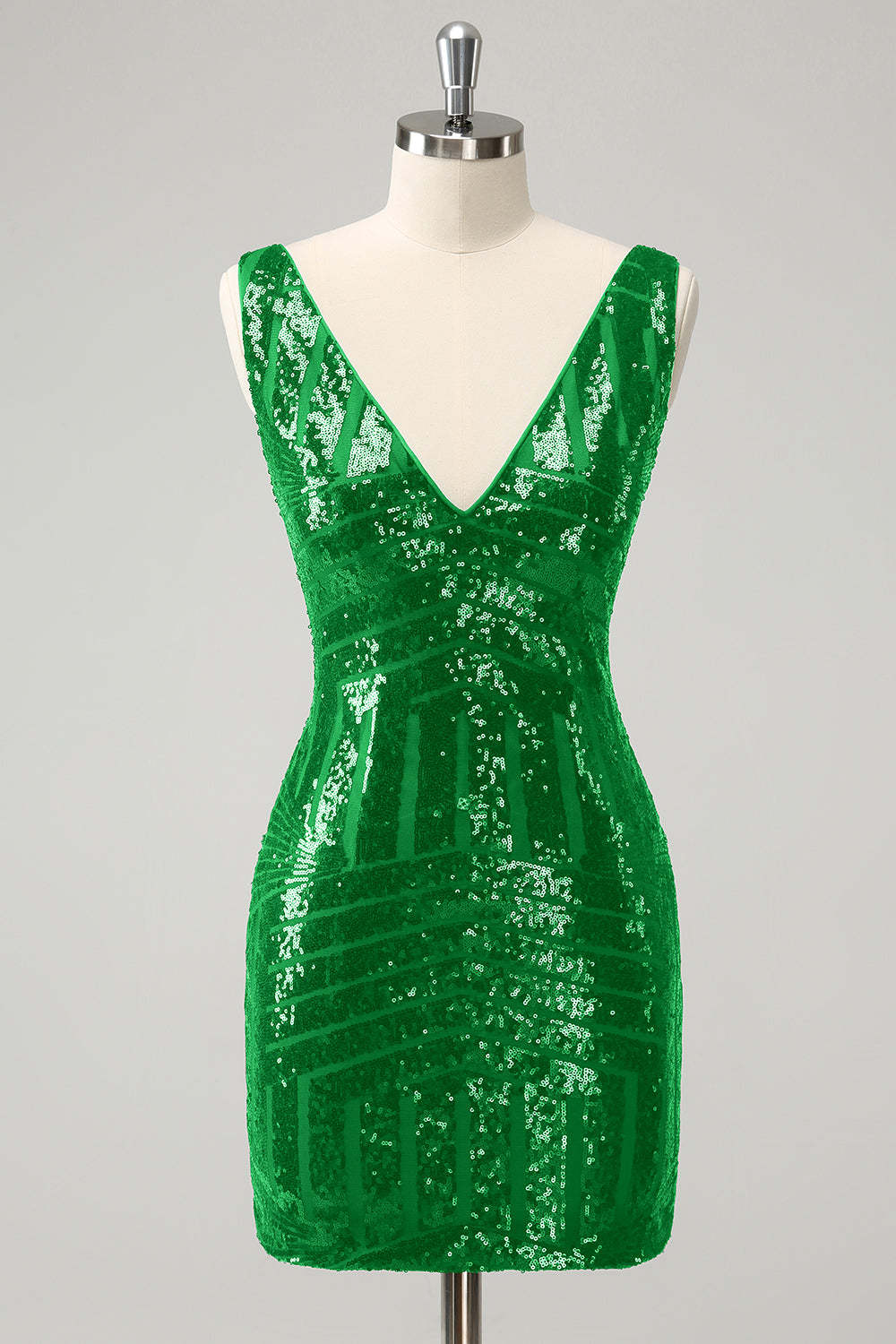 Dark Green V Neck Sequins Short Homecoming Dress with Ruffles