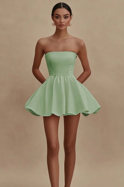 White Strapless A Line Short Graduation Dress