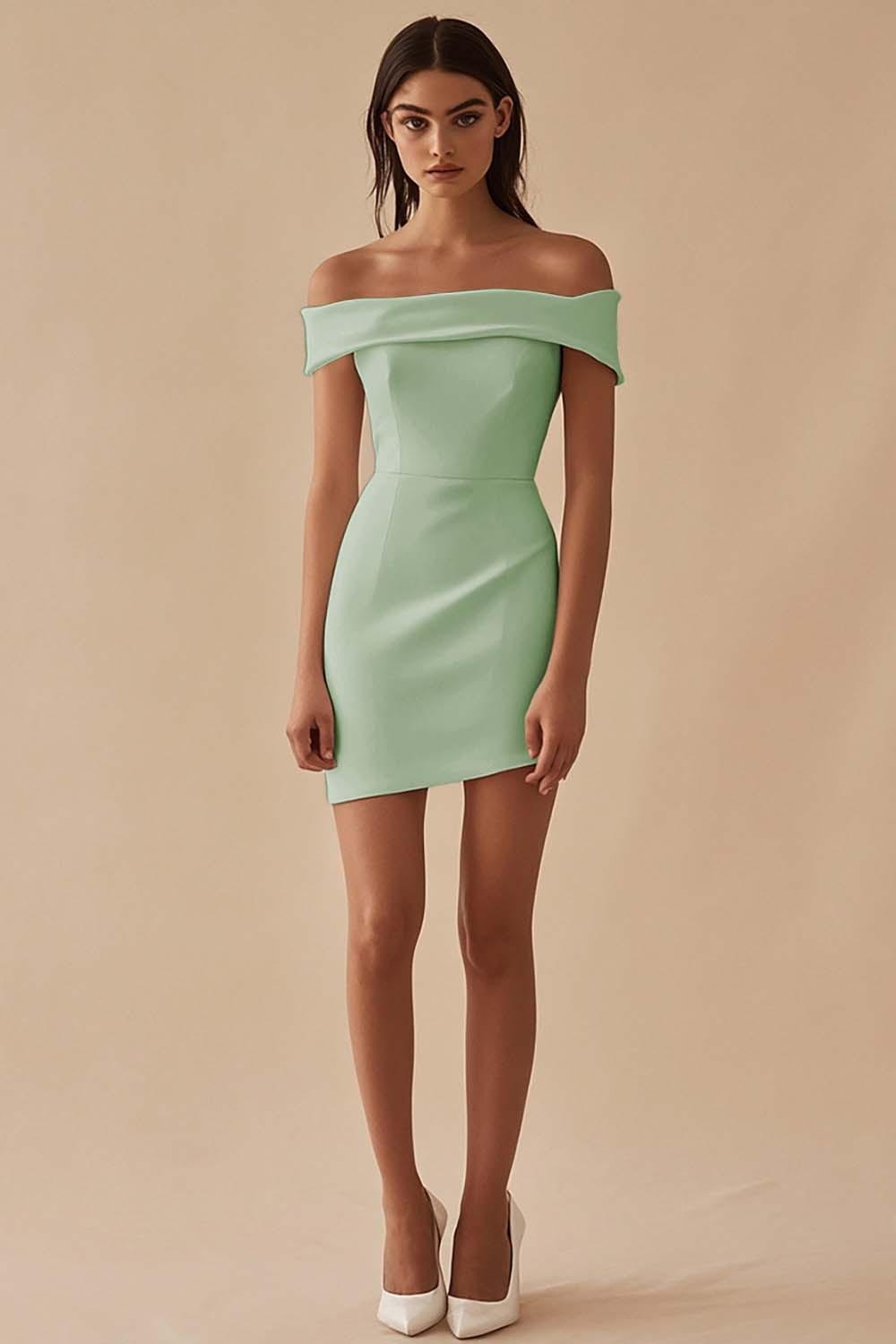 Petite Length White Off The Shoulder Sheath Graduation Dress