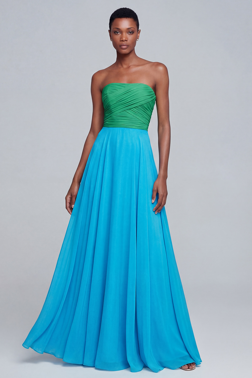 A Line Pink Strapless Ruched Long Formal Dress