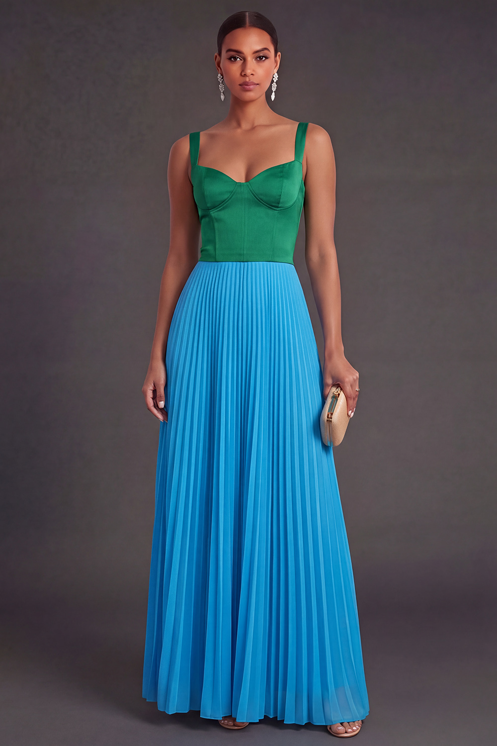 Orange and Fuchsia A Line Pleated Long Formal Dress