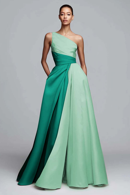 Pink Satin One Shoulder A Line Maxi Formal Dress