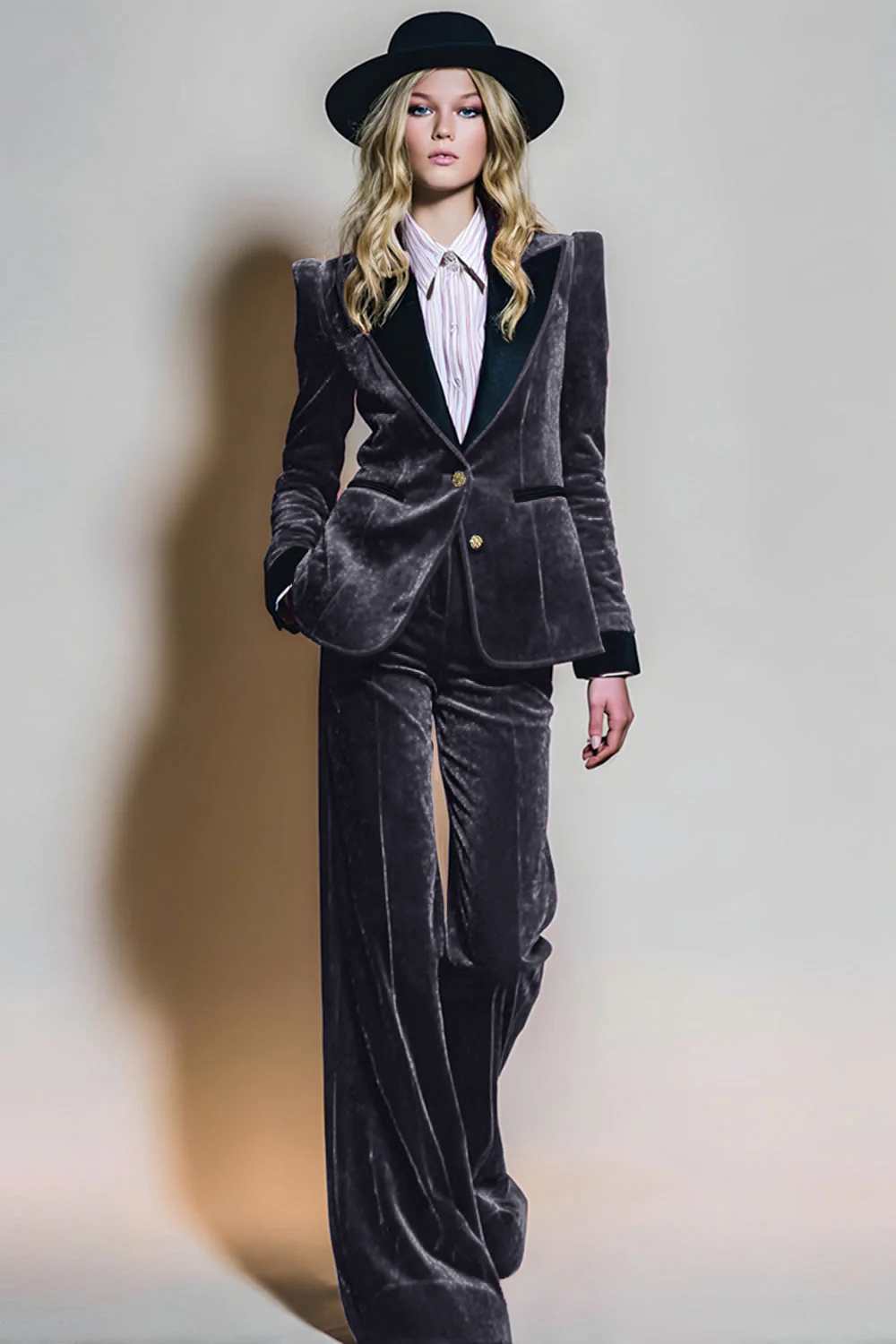 Burgundy Velvet 2 Piece Peak Lapel Long Sleeves Prom Suits