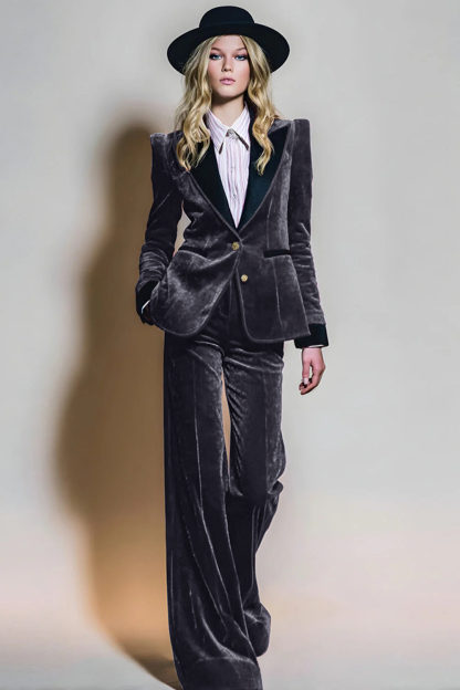 Burgundy Velvet 2 Piece Peak Lapel Long Sleeves Prom Suits