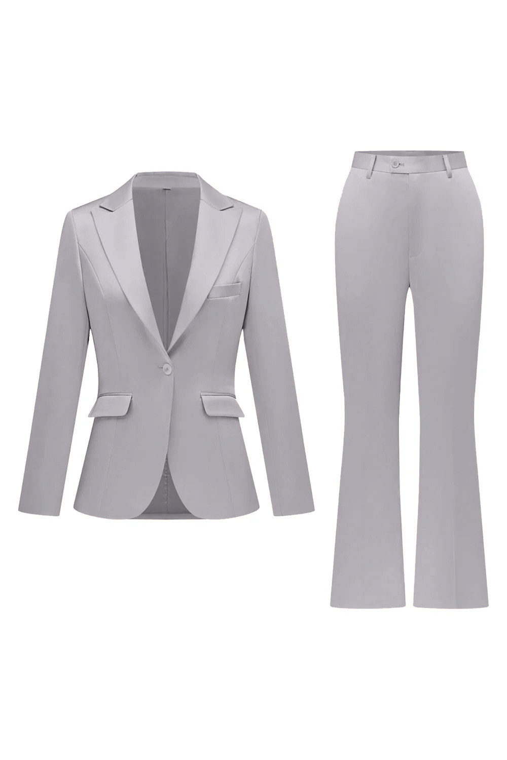 Grey Pink Satin Notched Lapel Women Suits with Long Sleeves