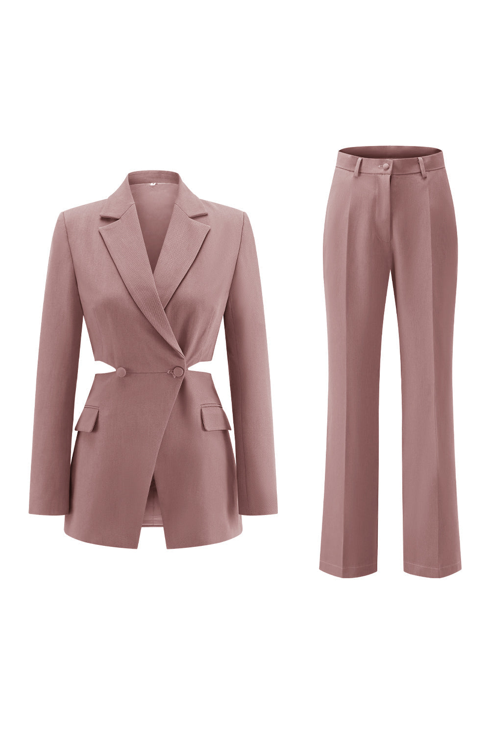 Grey Blue 2 Piece Notched Lapel Cut Out Women Prom Suits