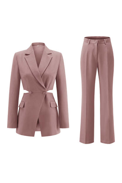 Grey Blue 2 Piece Notched Lapel Cut Out Women Prom Suits
