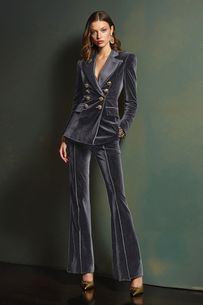 Dark Green Velvet Double Breasted 2 Piece Women Prom Suits