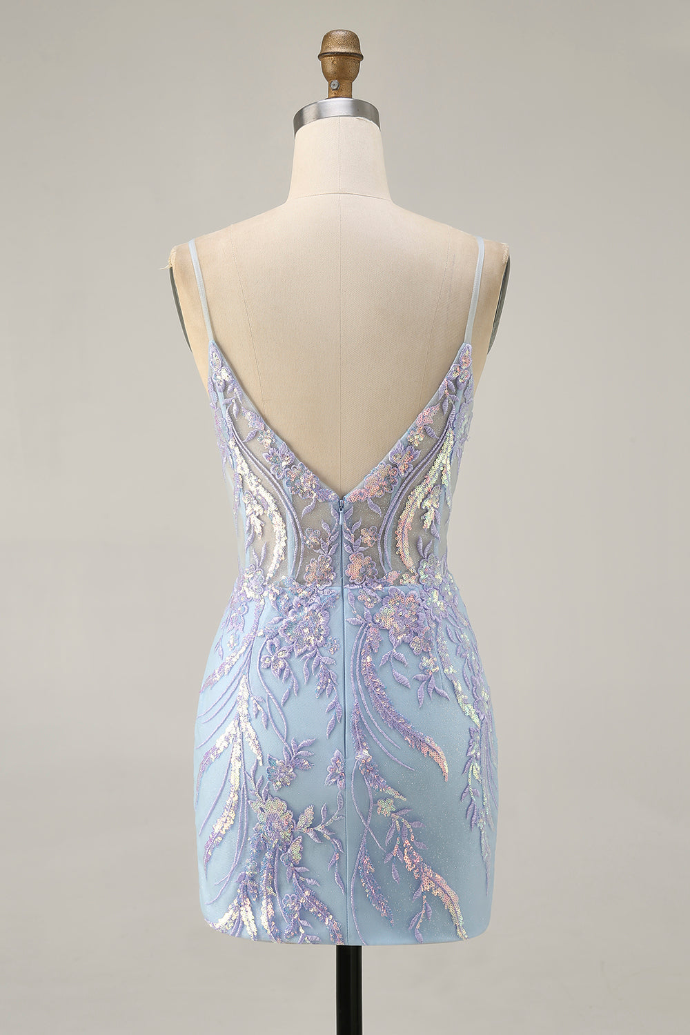 Sparkly Blue Corset Spaghetti Straps Lace Short Homecoming Dress with Sequins